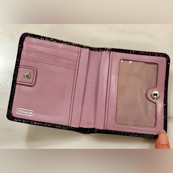 Coach Deep Purple/Plum Logo “C” Compact Wallet w Silver Horse & Carriage Logo - Picture 4 of 8